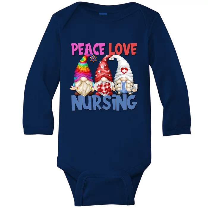 Funny Nurse Mom Stethoscope Hippie Gnomes Peace Love Nursing Gift Baby Long Sleeve Bodysuit