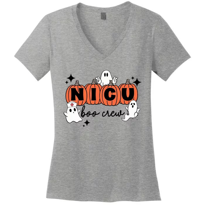 Funny Nicu Nurse Halloween Nicu Boo Crew Nicu Nurse Women's V-Neck T-Shirt