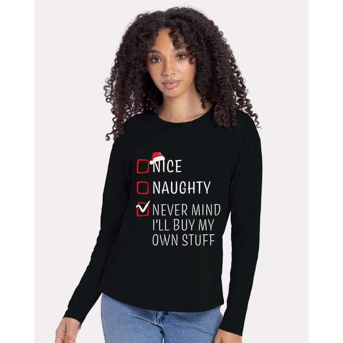 Funny Naughty Nice Christmas Family Pajama Womens Cotton Relaxed Long Sleeve T-Shirt