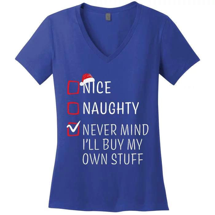 Funny Naughty Nice Christmas Family Pajama Women's V-Neck T-Shirt