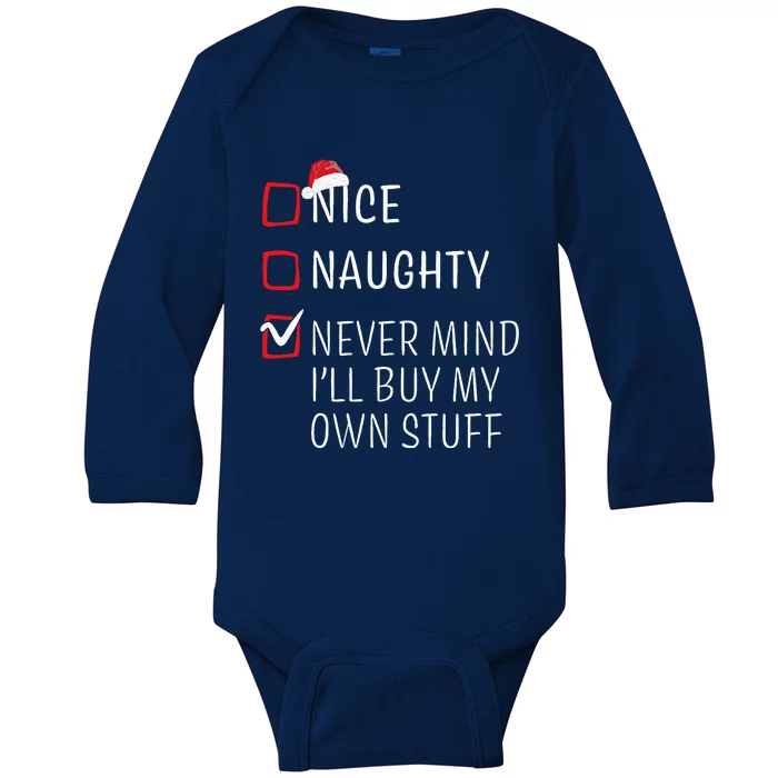 Funny Naughty Nice Christmas Family Pajama Baby Long Sleeve Bodysuit