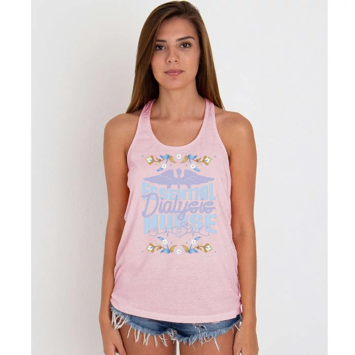 Floral Nephrology Nurse With Quote Essential Dialysis Nurse Gift Women's Knotted Racerback Tank