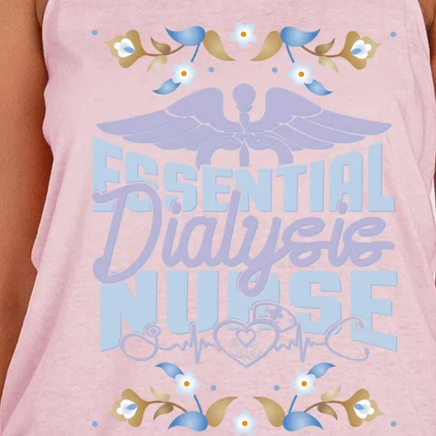 Floral Nephrology Nurse With Quote Essential Dialysis Nurse Gift Women's Knotted Racerback Tank