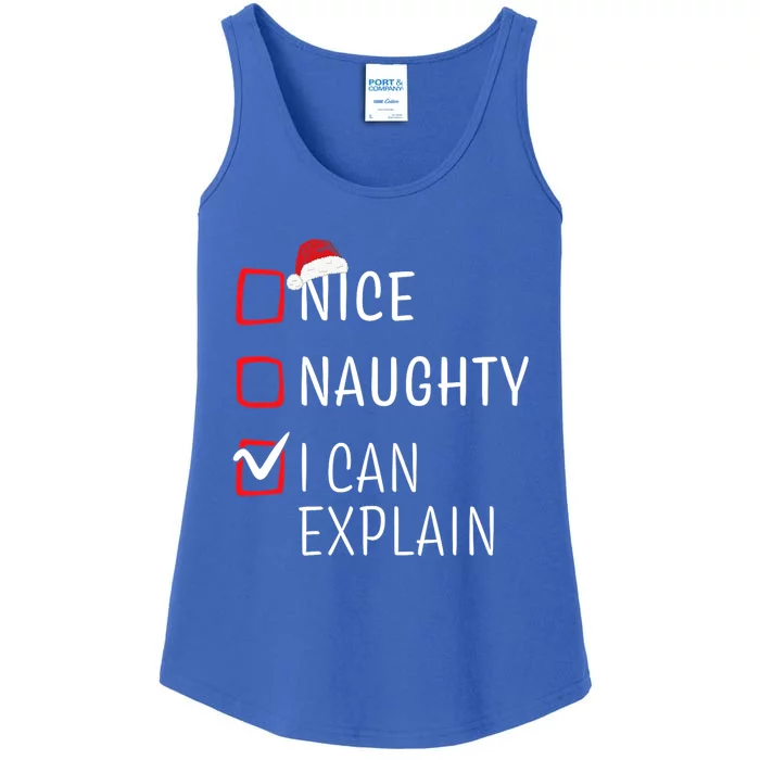 Funny Naughty Nice Christmas Family Pajama Ladies Essential Tank