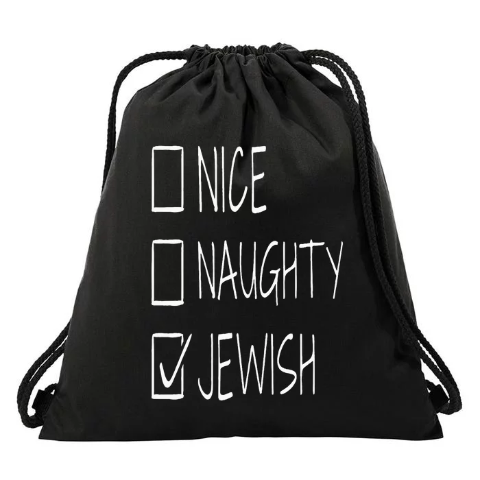 Funny nice naughty jewish for hanukkah hebrew christmas Drawstring Bag