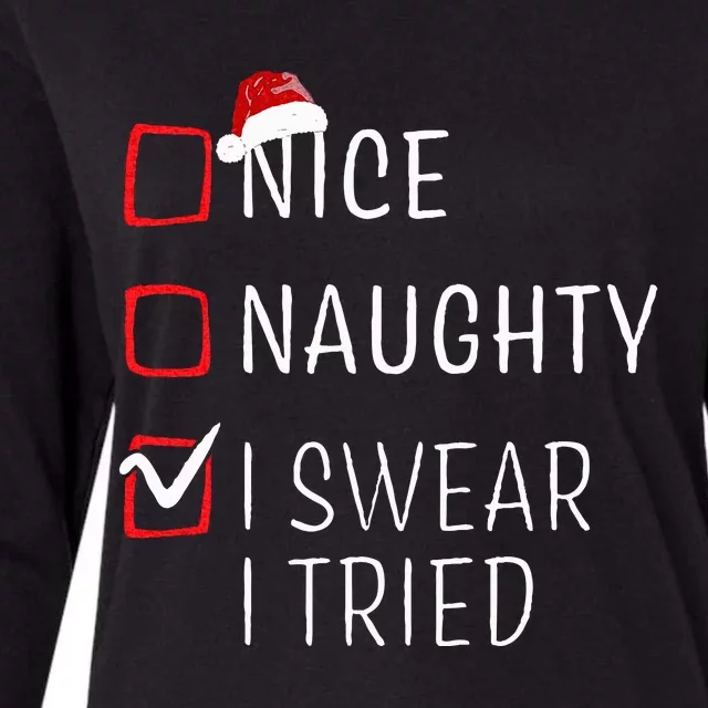 Funny Naughty Nice Christmas Family Pajama Womens Cotton Relaxed Long Sleeve T-Shirt