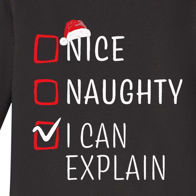 Funny Naughty Nice Christmas Family Pajama Baby Long Sleeve Bodysuit