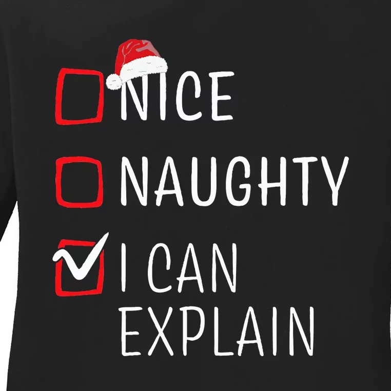 Funny Naughty Nice Christmas Family Pajama Ladies Long Sleeve Shirt