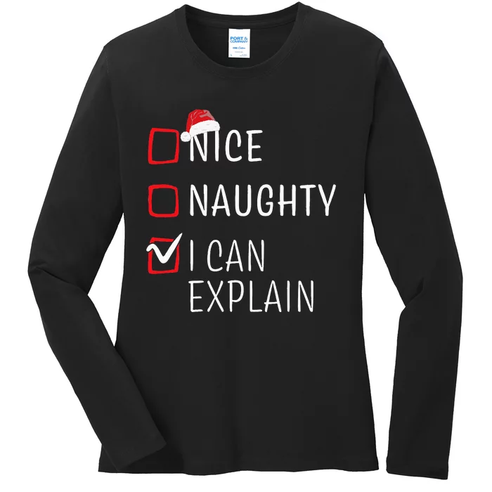 Funny Naughty Nice Christmas Family Pajama Ladies Long Sleeve Shirt