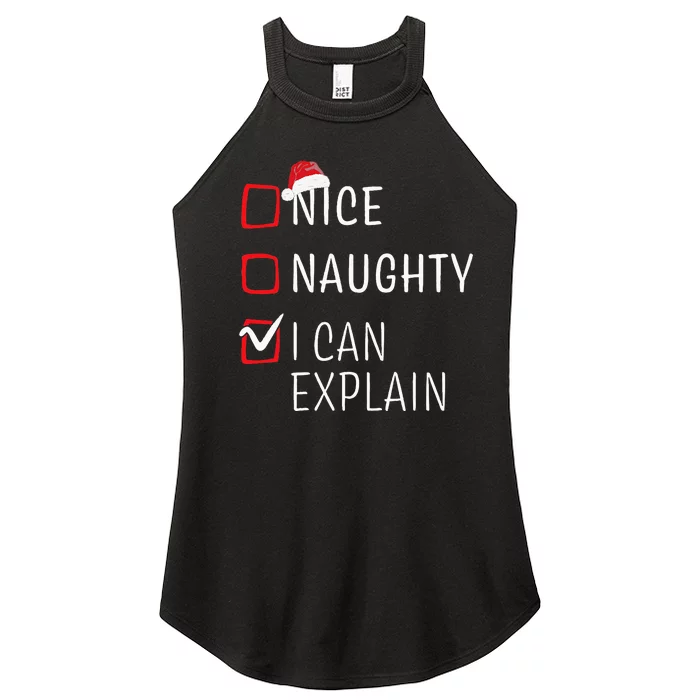 Funny Naughty Nice Christmas Family Pajama Women’s Perfect Tri Rocker Tank