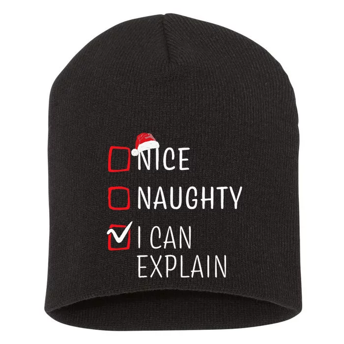 Funny Naughty Nice Christmas Family Pajama Short Acrylic Beanie