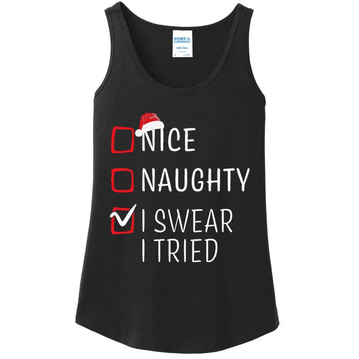 Funny Naughty Nice Christmas Family Pajama Ladies Essential Tank