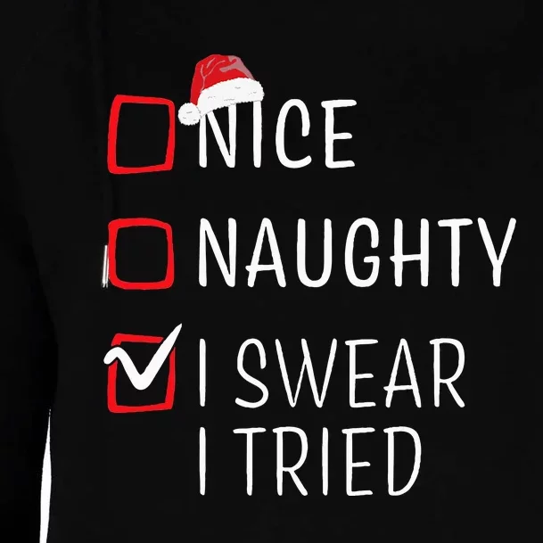 Funny Naughty Nice Christmas Family Pajama Womens Funnel Neck Pullover Hood