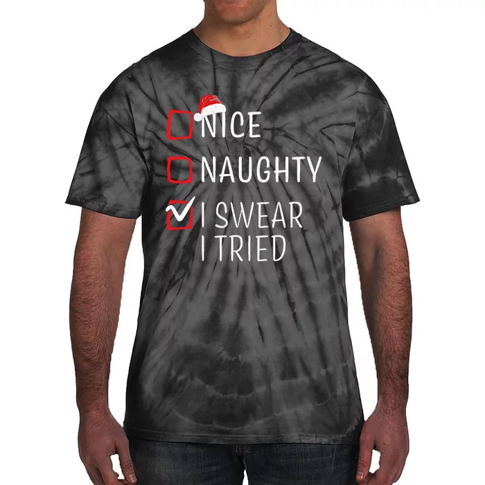 Funny Naughty Nice Christmas Family Pajama Tie-Dye T-Shirt