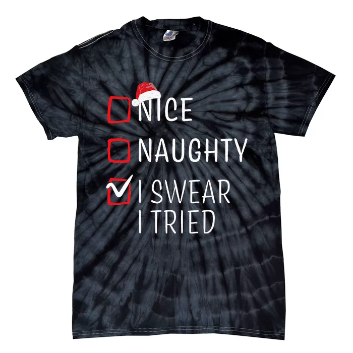 Funny Naughty Nice Christmas Family Pajama Tie-Dye T-Shirt