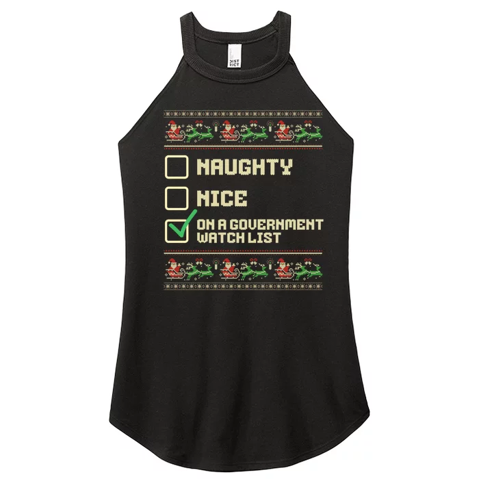 Funny Naughty Nice On A Government Watch List Christmas Xmas Women’s Perfect Tri Rocker Tank