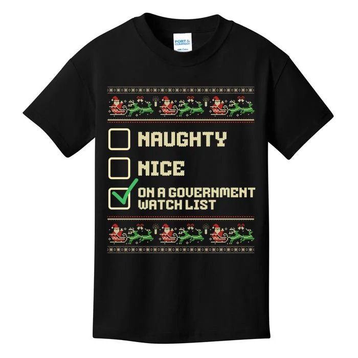 Funny Naughty Nice On A Government Watch List Christmas Xmas Kids T-Shirt