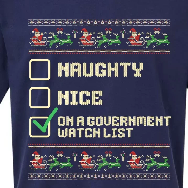 Funny Naughty Nice On A Government Watch List Christmas Xmas Sueded Cloud Jersey T-Shirt