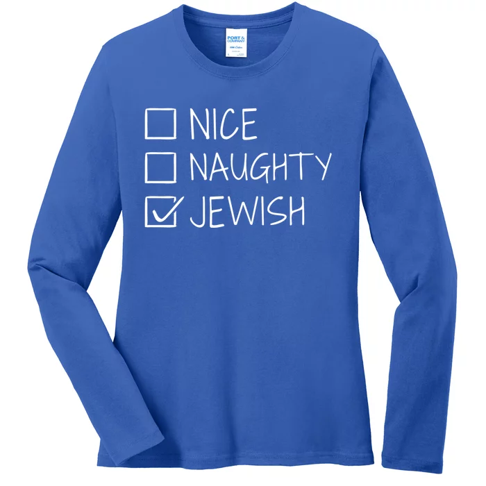 Funny Nice Naughty Jewish For Hanukkah Hebrew Christmas Gift Ladies Long Sleeve Shirt