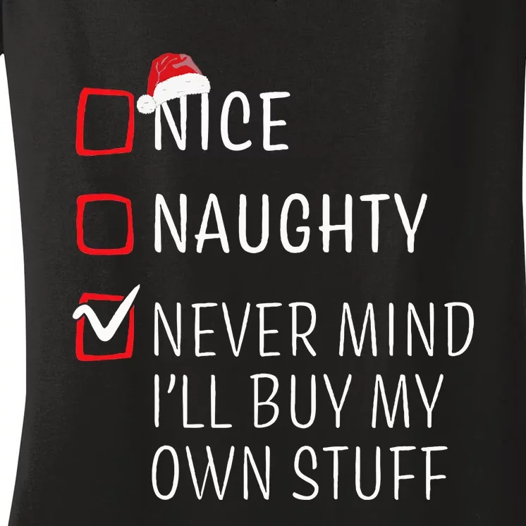 Funny Naughty Nice Christmas Family Pajama Women's V-Neck T-Shirt