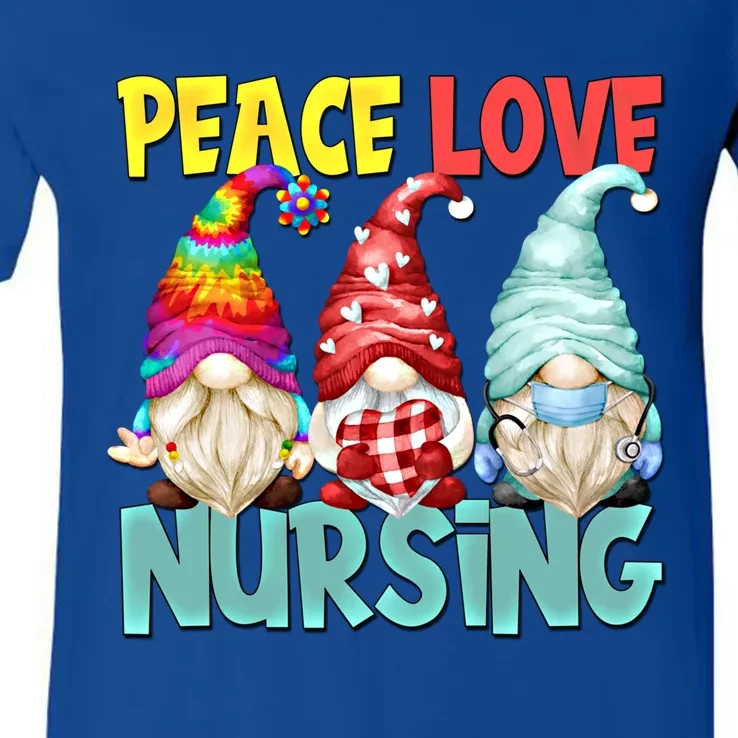 Funny New Nurse And Hippie Gnome Peace Love Nursing Great Gift V-Neck T-Shirt