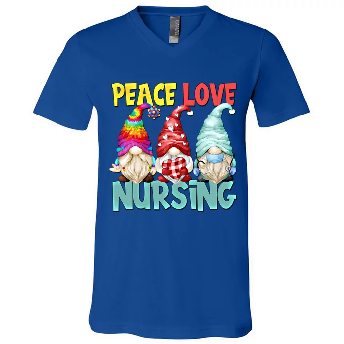 Funny New Nurse And Hippie Gnome Peace Love Nursing Great Gift V-Neck T-Shirt