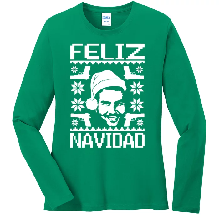 Feliz Navidad Narcos Pablo Escobar Ugly Christmas Ladies Long Sleeve Shirt