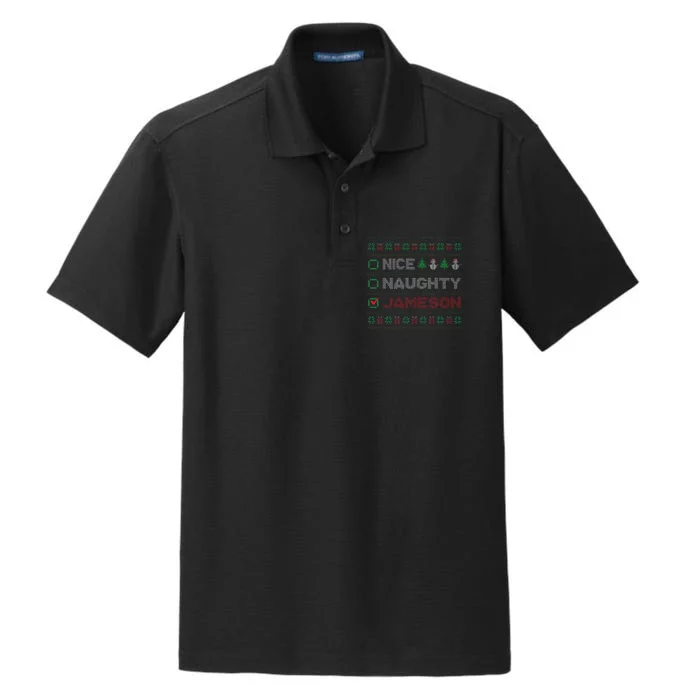 funny Nice Naughty JAMESON Christmas List Ugly Sweater Dry Zone Grid Performance Polo