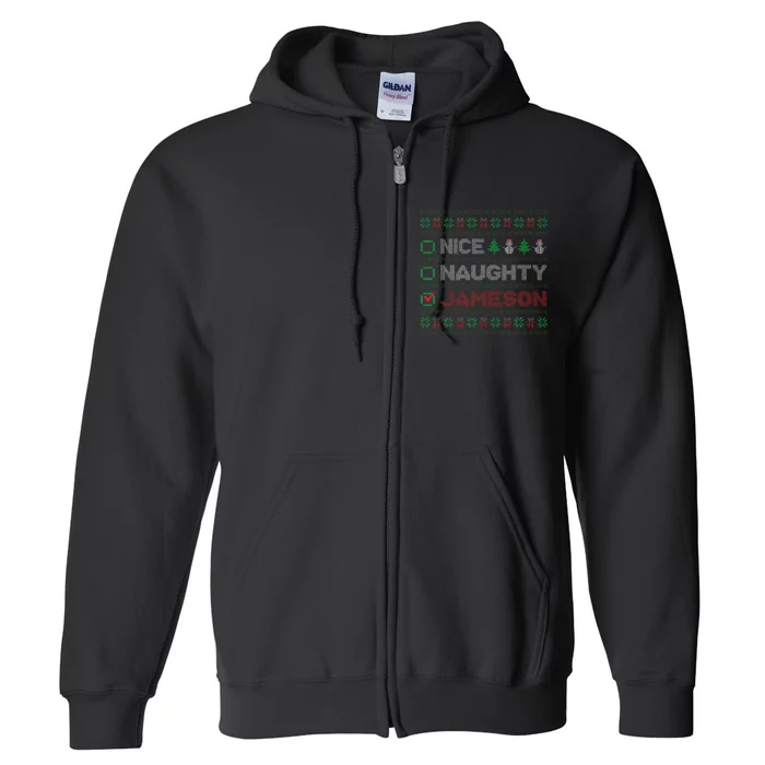 funny Nice Naughty JAMESON Christmas List Ugly Sweater Full Zip Hoodie