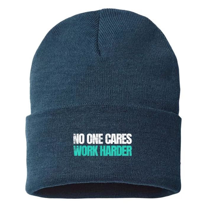 Funny No One Cares Work Harder Meme No One Cares Work Harder Motivational Quote Sustainable Knit Beanie