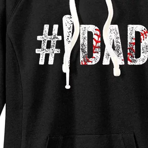 funny Number One Baseball Dad for Fathers Day Women's Fleece Hoodie