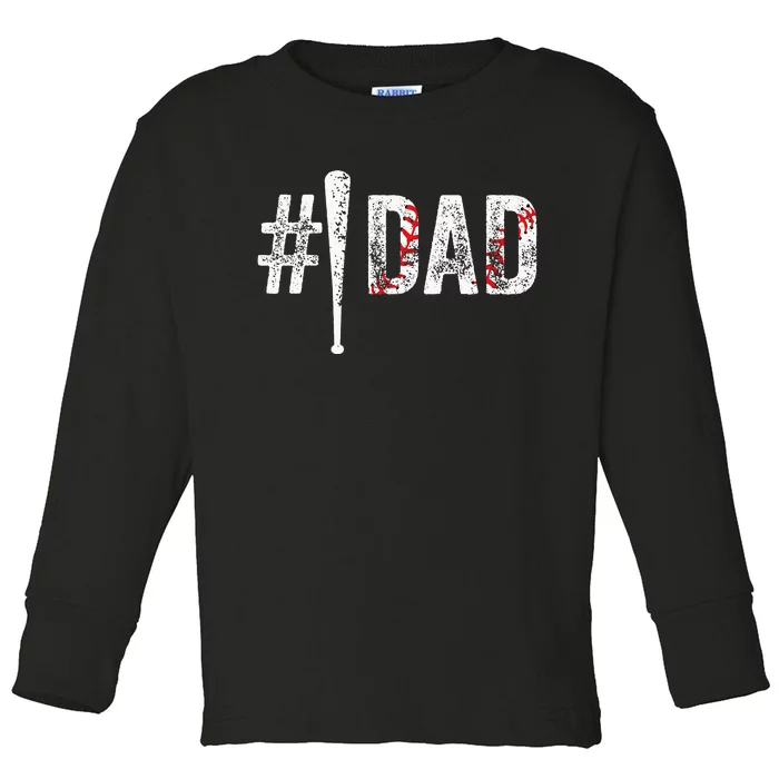 funny Number One Baseball Dad for Fathers Day Toddler Long Sleeve Shirt