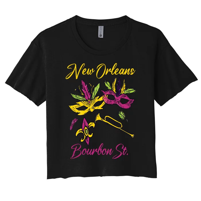 French New Orleans Mardi Gras Souvenir Bourbon Street Women's Crop Top Tee