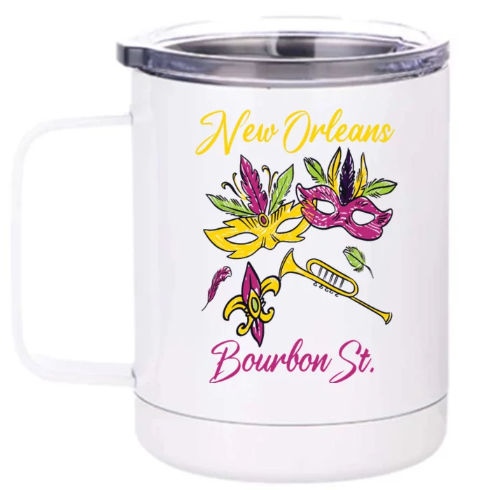 French New Orleans Mardi Gras Souvenir Bourbon Street Front & Back 12oz Stainless Steel Tumbler Cup