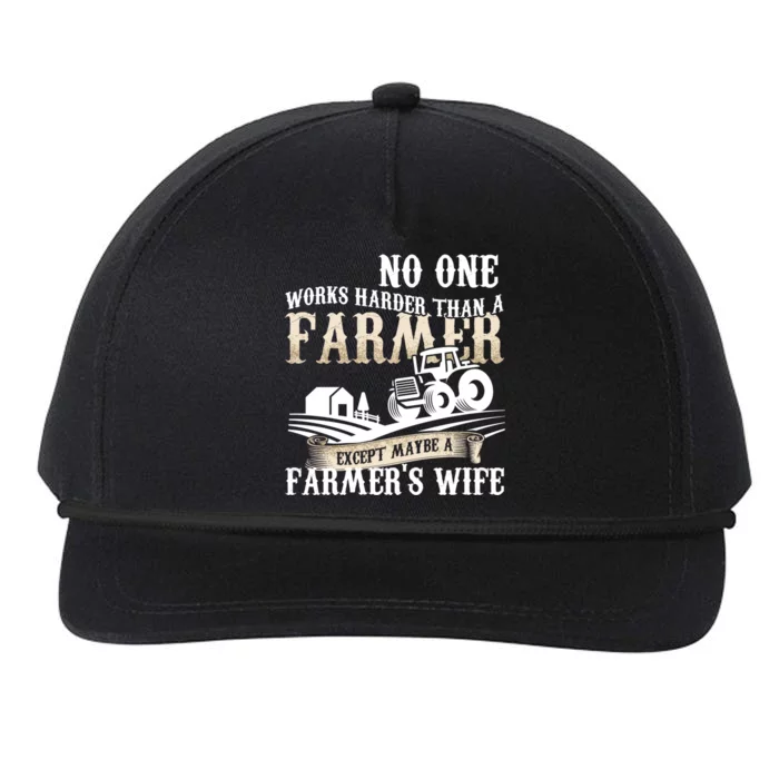 Funny No One Works Harder Than A Farmer Wife Tractor Farm Gift Snapback Five-Panel Rope Hat