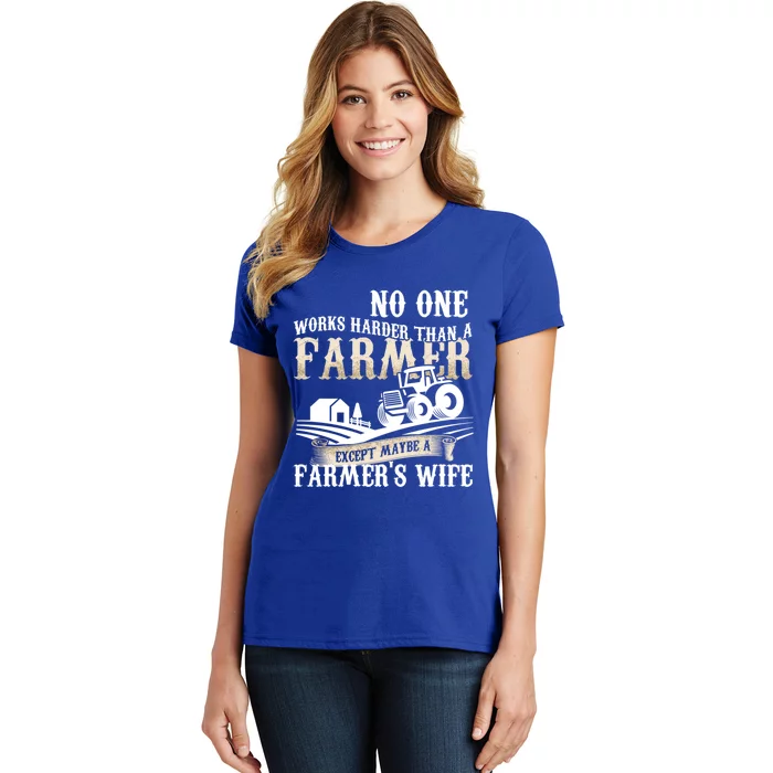 Funny No One Works Harder Than A Farmer Wife Tractor Farm Gift Women's T-Shirt