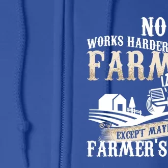 Funny No One Works Harder Than A Farmer Wife Tractor Farm Gift Full Zip Hoodie