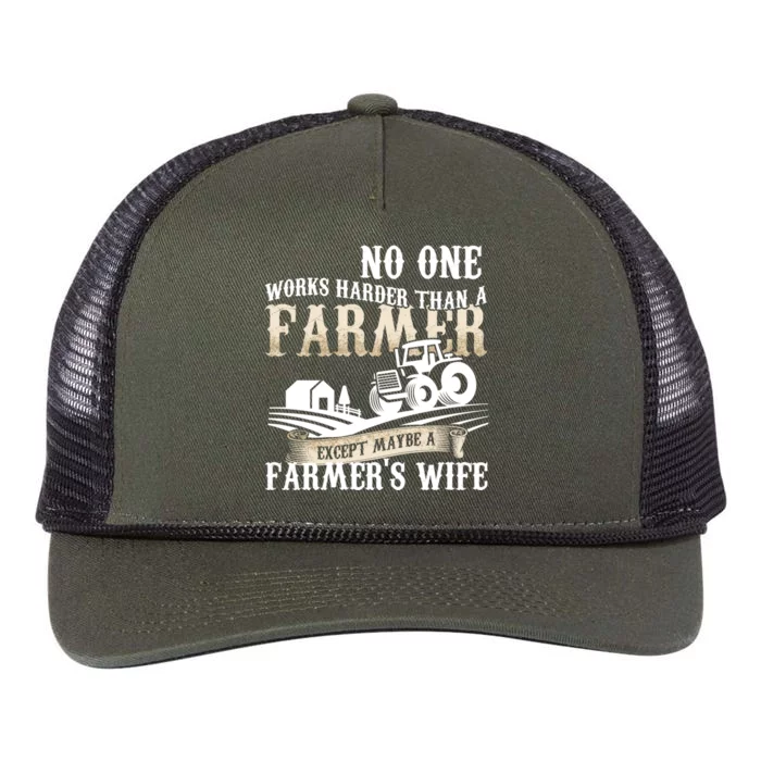 Funny No One Works Harder Than A Farmer Wife Tractor Farm Gift Retro Rope Trucker Hat Cap