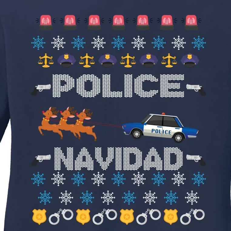 Funny Navidad Policeman Xmas Gift Ladies Long Sleeve Shirt