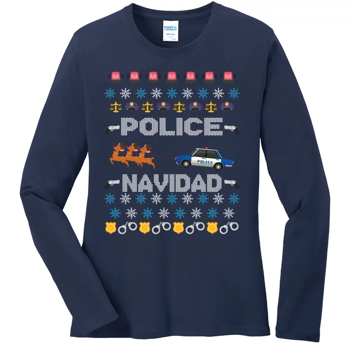 Funny Navidad Policeman Xmas Gift Ladies Long Sleeve Shirt