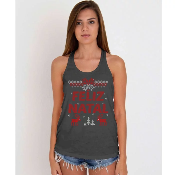 Feliz Natal Portuguese Merry Christmas Gift Idea Women's Knotted Racerback Tank