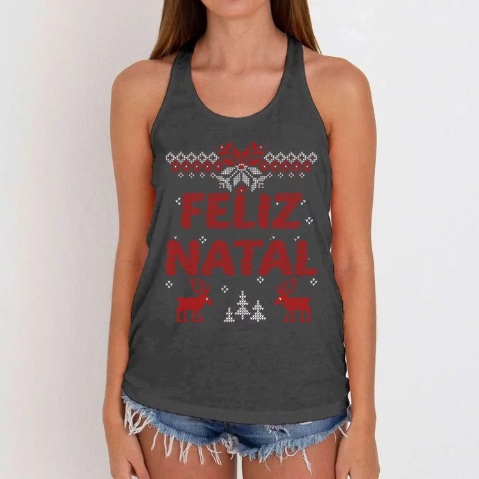 Feliz Natal Portuguese Merry Christmas Gift Idea Women's Knotted Racerback Tank