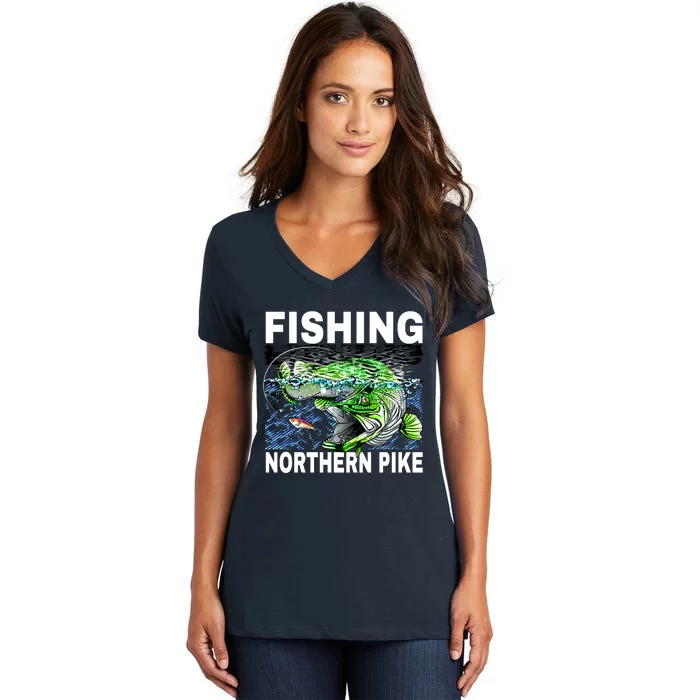 Fishing Northern Pike Women's V-Neck T-Shirt