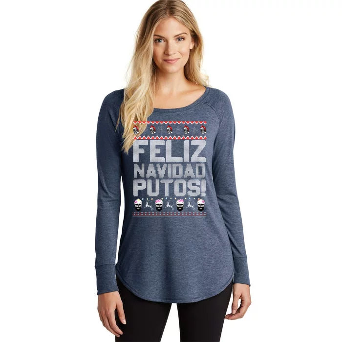 Feliz Navidad Putos Funny Mexican Ugly Christmas Party Gift Women's Perfect Tri Tunic Long Sleeve Shirt