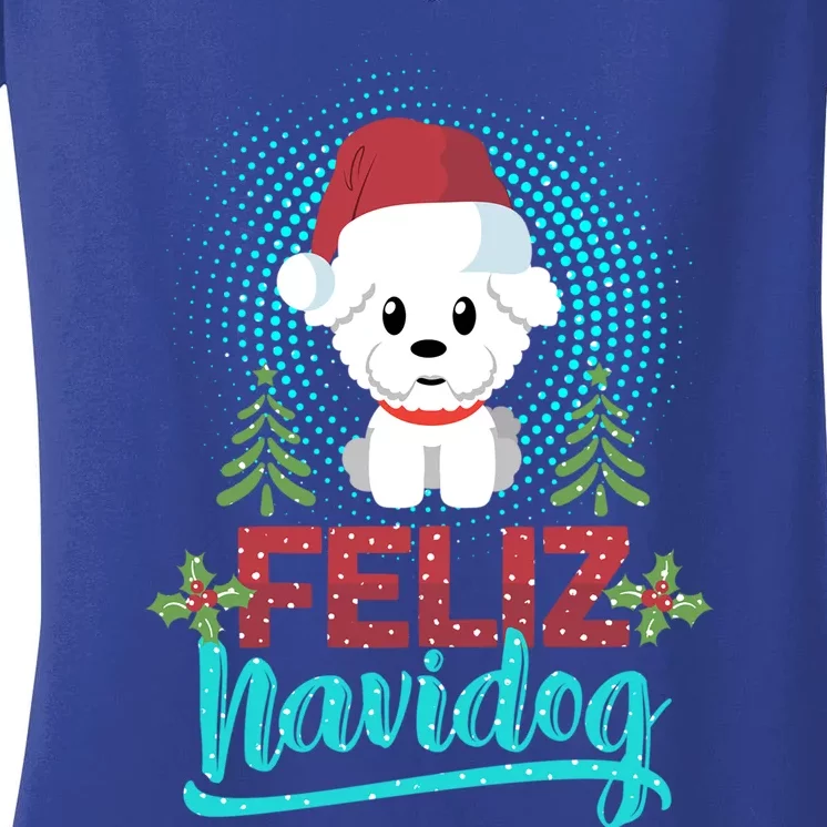 Feliz Navidog Poodle Dog Christmas Tree Christmas Gift Funny Gift Women's V-Neck T-Shirt