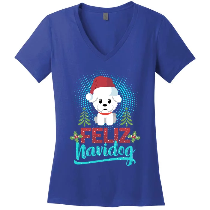 Feliz Navidog Poodle Dog Christmas Tree Christmas Gift Funny Gift Women's V-Neck T-Shirt