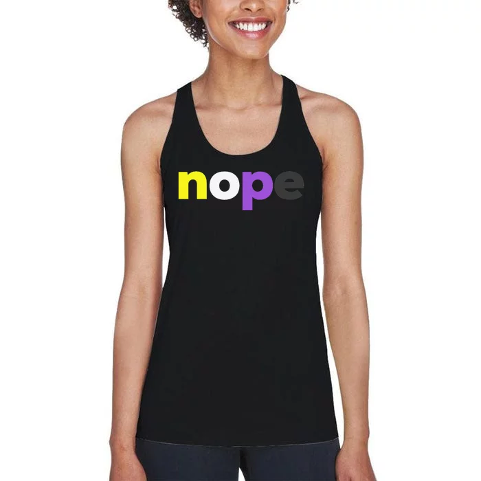 Funny Nonbinary Pride nope Nonbinary LGBTQ Enby Flag Women's Racerback Tank