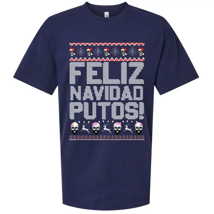 Feliz Navidad Putos Funny Mexican Ugly Xmas Party Sueded Cloud Jersey T-Shirt