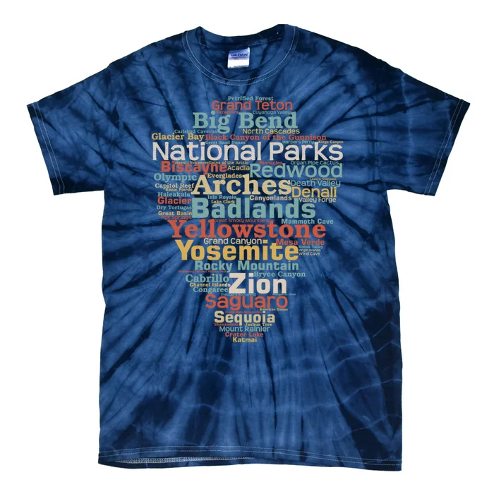 Funny National Parks List Word Cloud Camping Hiking Gift Tie-Dye T-Shirt