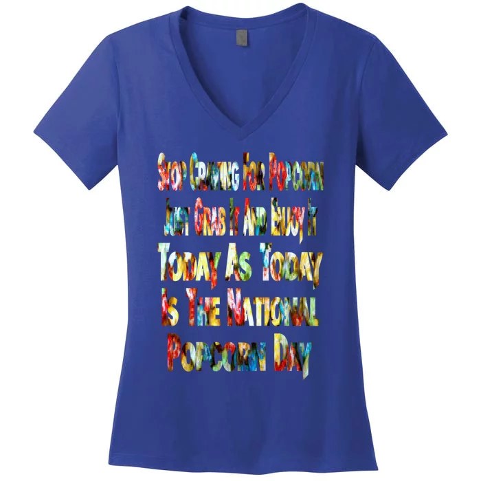 Funny National Popcorn Day Jan 19th Meaningful Gift Women's V-Neck T-Shirt